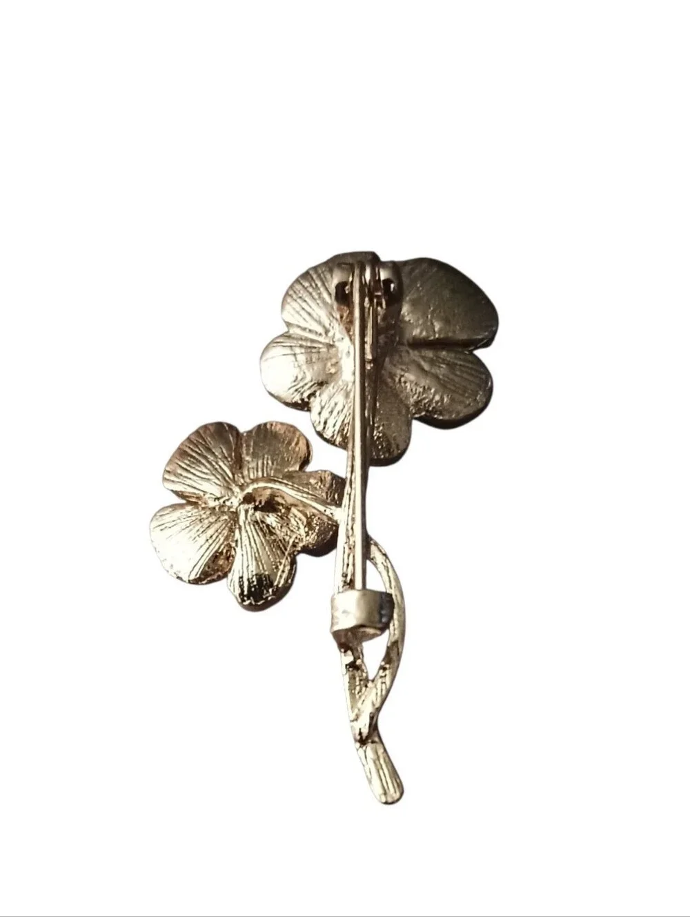 Gold-Tone Amber Crystal Flower Brooch